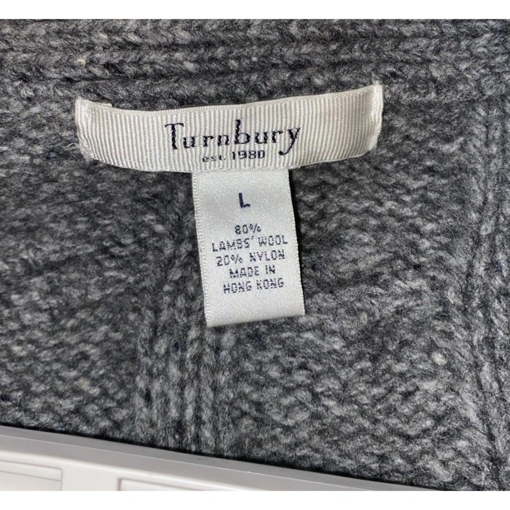 Turnbury Merino Wool Cable Knit Sweater Gray Cardigan Mens L Wood Buttons Grampa - Picture 3 of 12